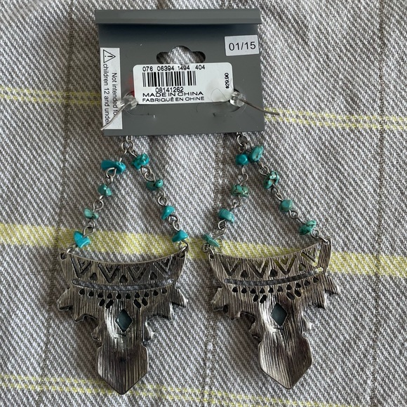 Express Turquoise and Diamond Crystal Dangly Statement Earrings - Picture 3 of 8